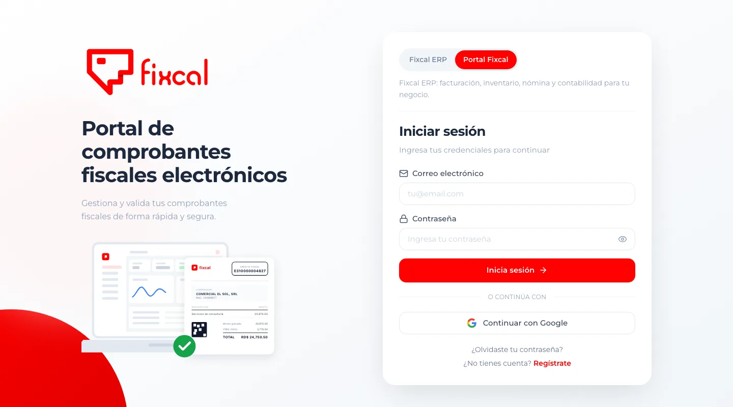 Pantalla de entrada del Portal Fixcal para consultar y gestionar comprobantes fiscales electrónicos